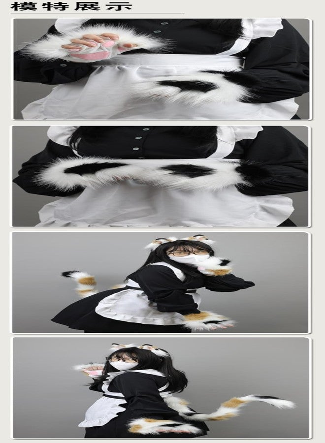 Obenie Halloween Cat Paw Gloves Therian Paws Therian Gear Furry Paws Cosplay Fluffy Mittens (white 2) - Image 5